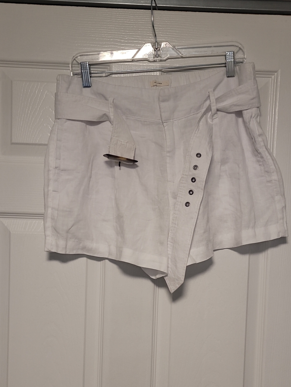 Christian Siriano White High-Waist Button-Front Linen Shorts